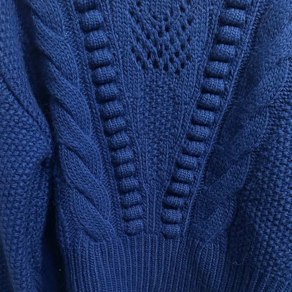 Anthropologie Women's Blue Chunky Cable Knit Happy 😃 Blue Crop Sweater - Picture 3 of 8
